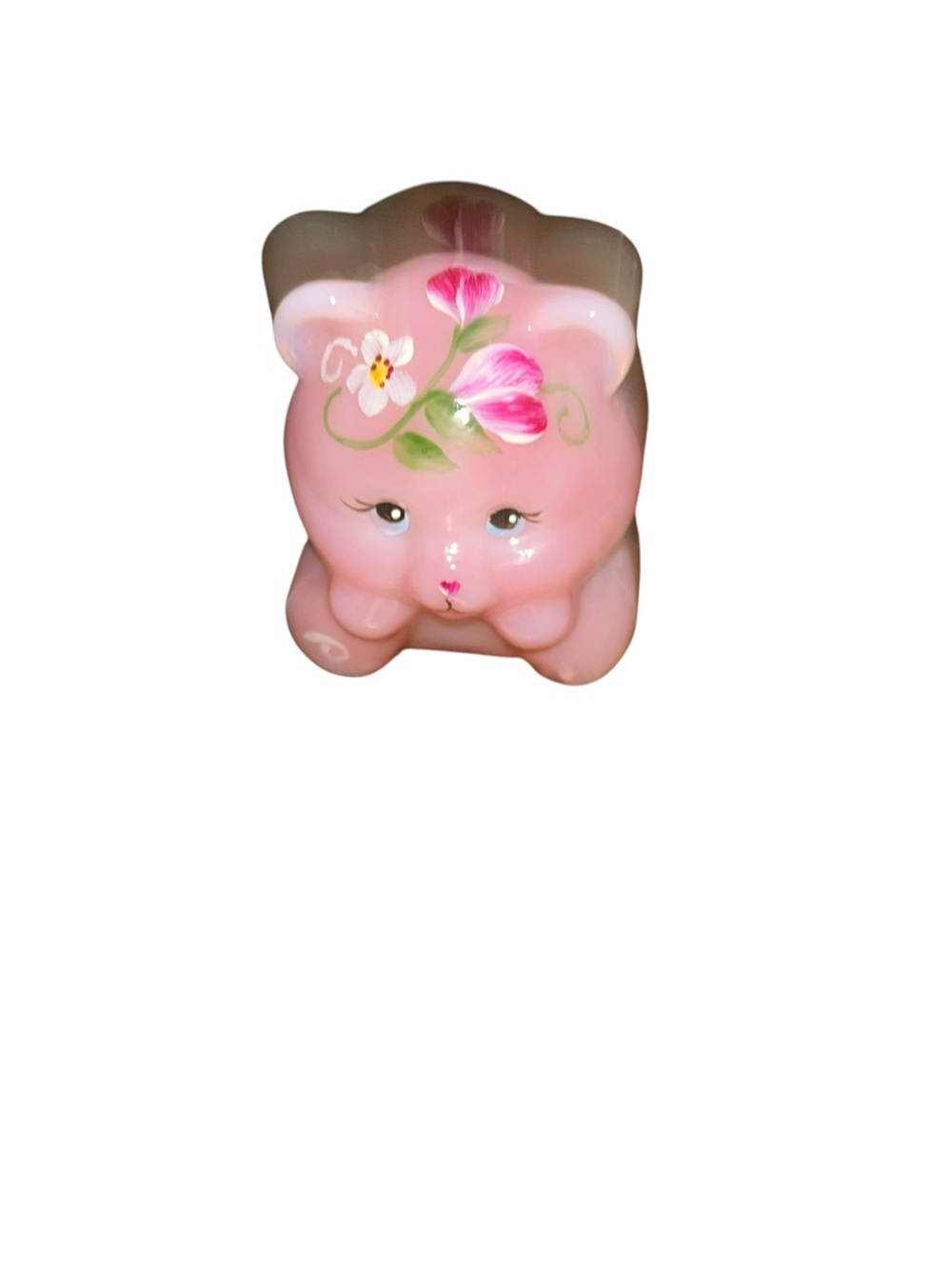Fenton Pink Glass Art Daydreamer Bear Figurine Hand Painted Signed Cutshaw